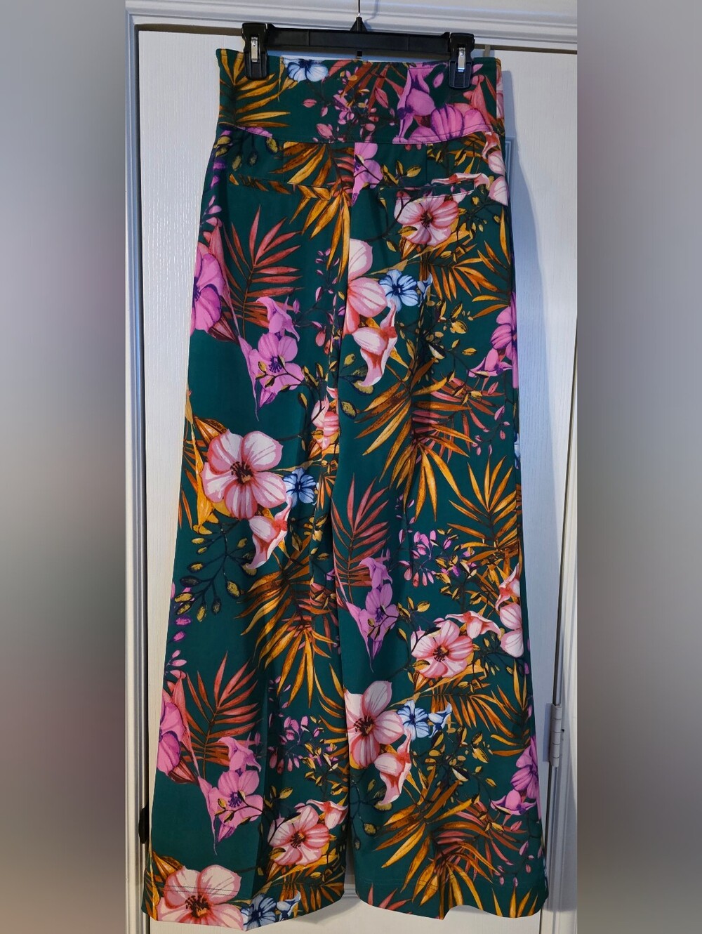 High-Waist Floral Wide-Leg Skirt in Teal and Pink